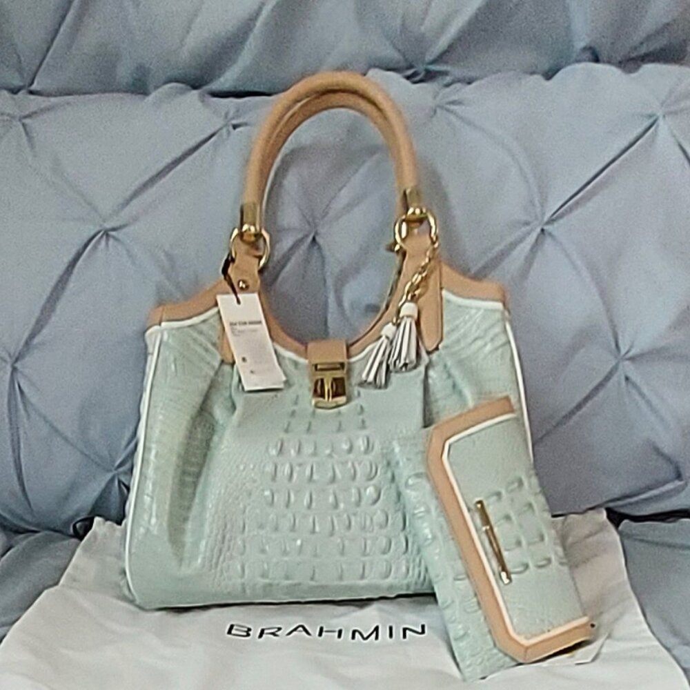 SET – NWT  Brahmin Elisa Sea Glass Tri-Color Hobo Bag and Checkbook Wallet